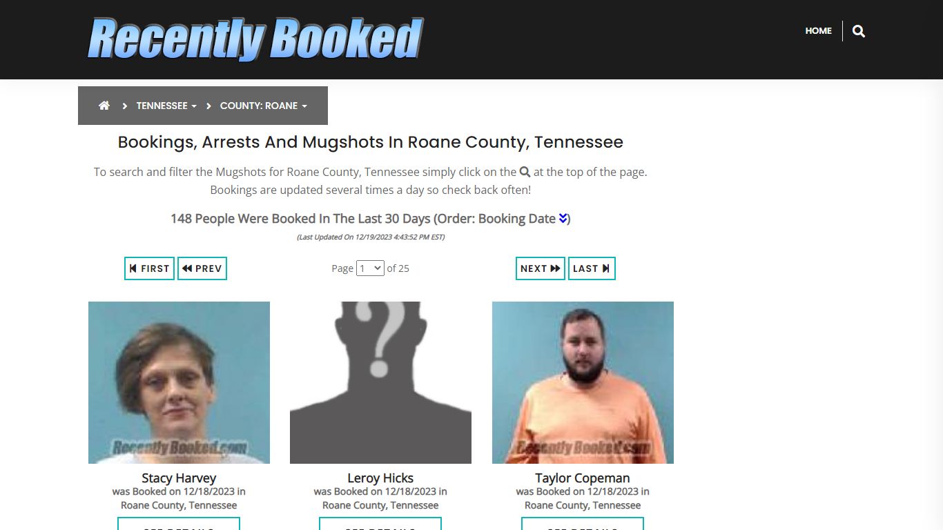 Bookings, Arrests and Mugshots in Roane County, Tennessee